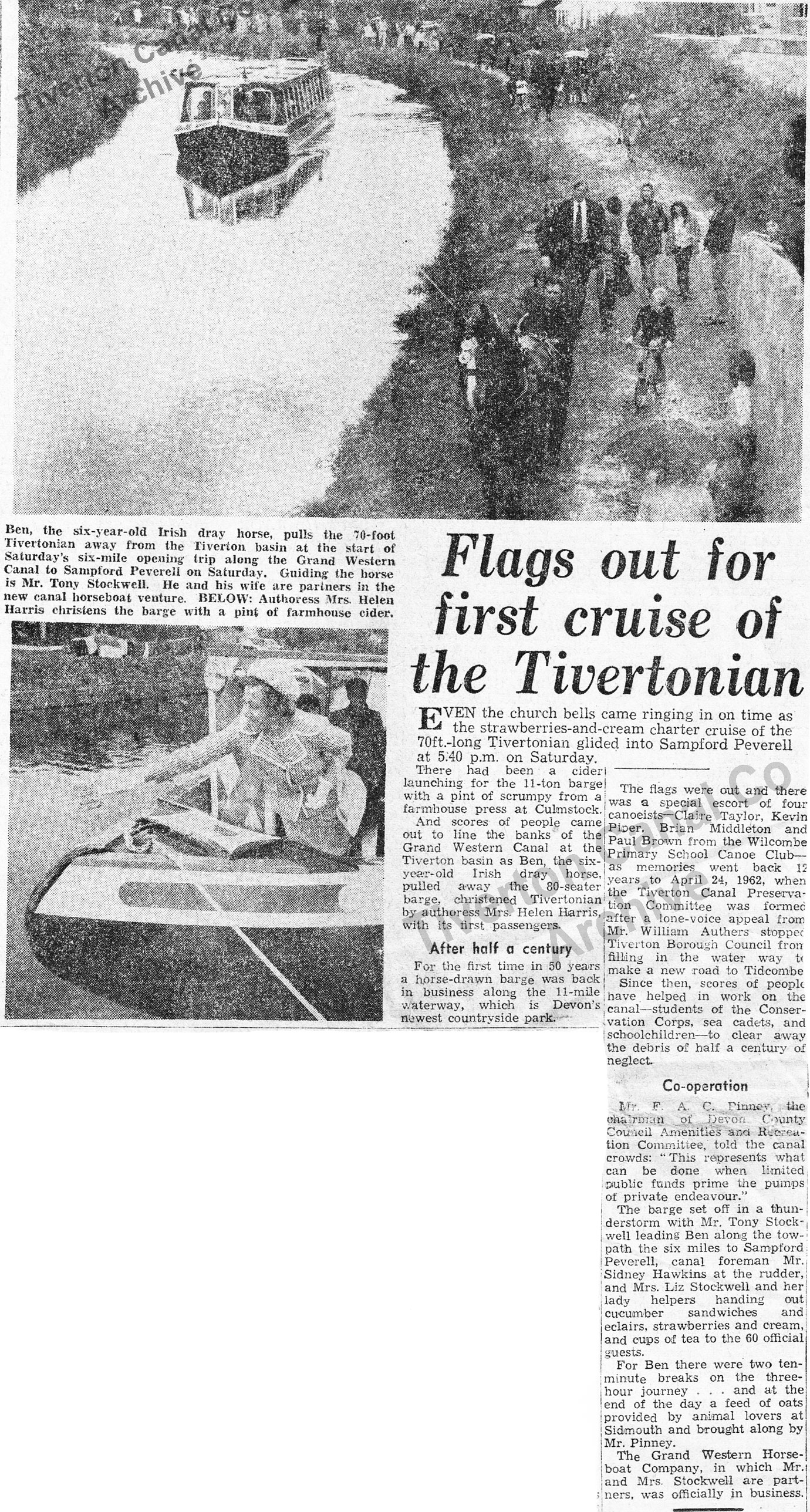 Newspaper cutting of the day: First trip on the Canal for Tivertonian in 1974